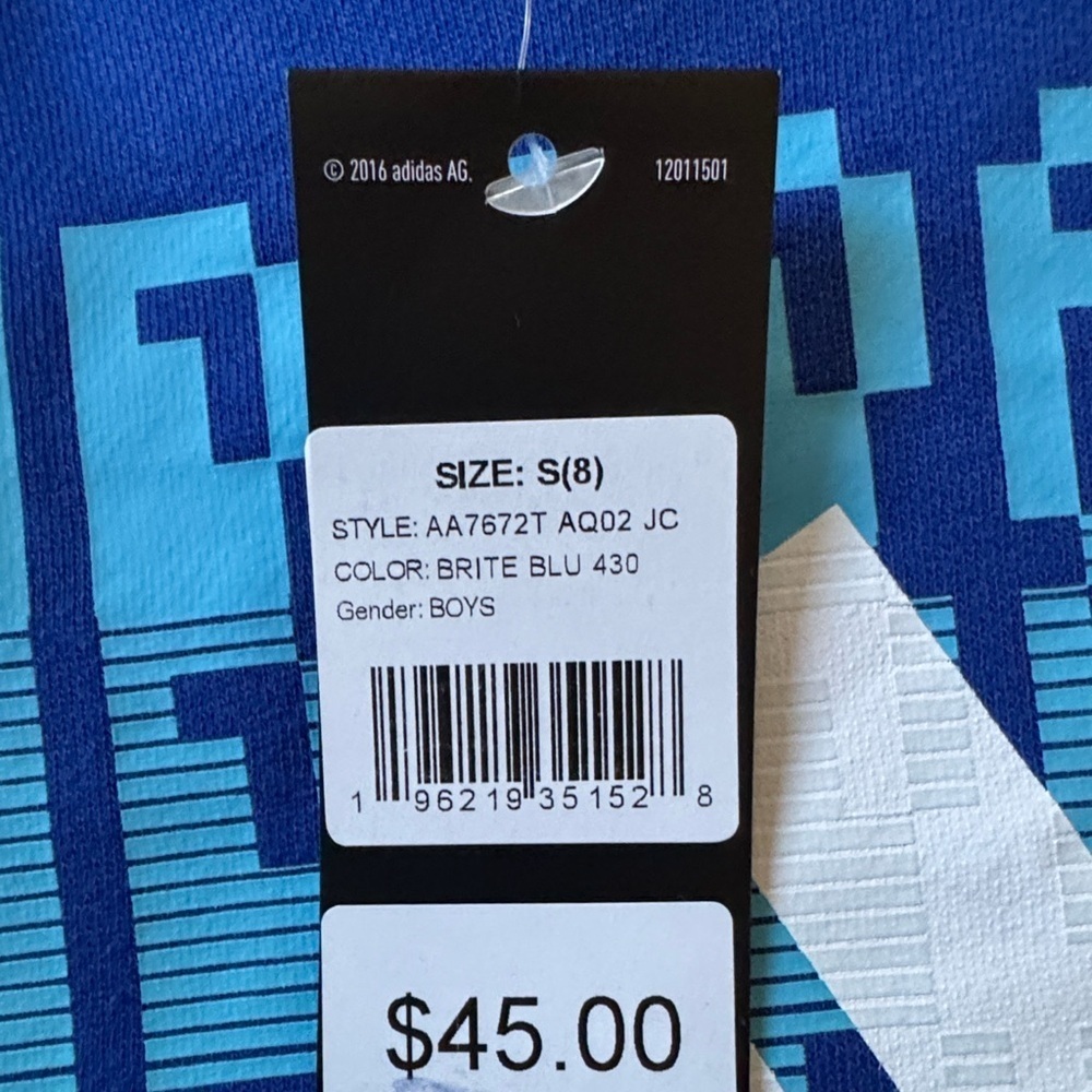 Adidas Size 8 (S) Kids Royal Blue Graphic Hoodie w/ Glow in the Dark Feature - Picture 5 of 6